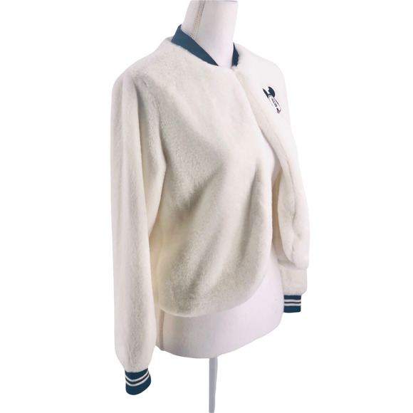 Disney Faux Fur Mickey Mouse Bomber Jacket Size XS Mickey Turns 90 Merchandise - Picture 2 of 6